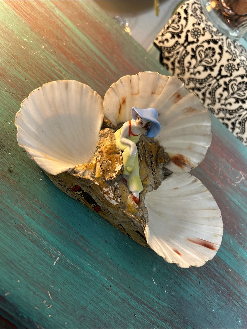 Vintage Shell Dish with Figurine